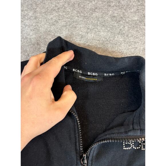 BCBGMAXAZRIA Full Zip Jacket Womens Medium Black Sequin Bling Crown Logo - Picture 8 of 9